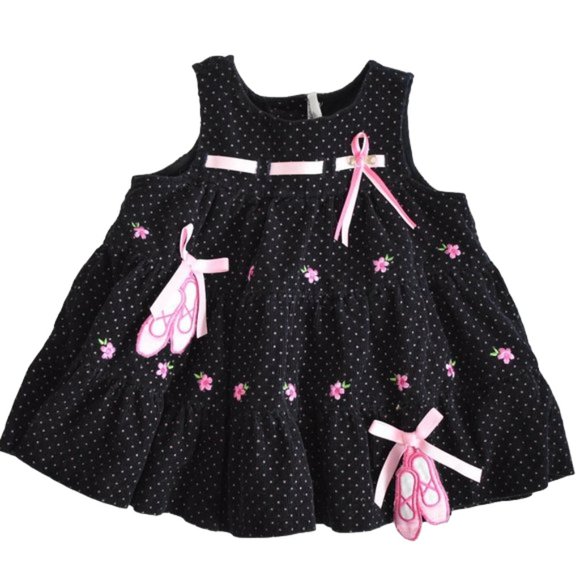Rare Editions Corduroy Floral Polka Dot Ballet Jumper Dress 6 Months - Picture 2 of 11